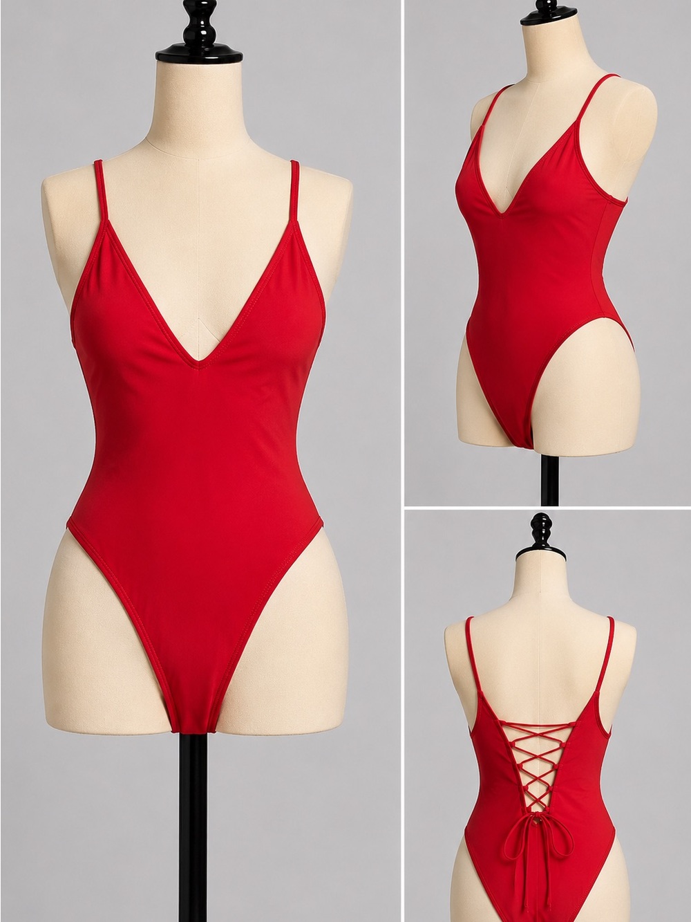 TA3 red hi cut plungey swimsuit NWT